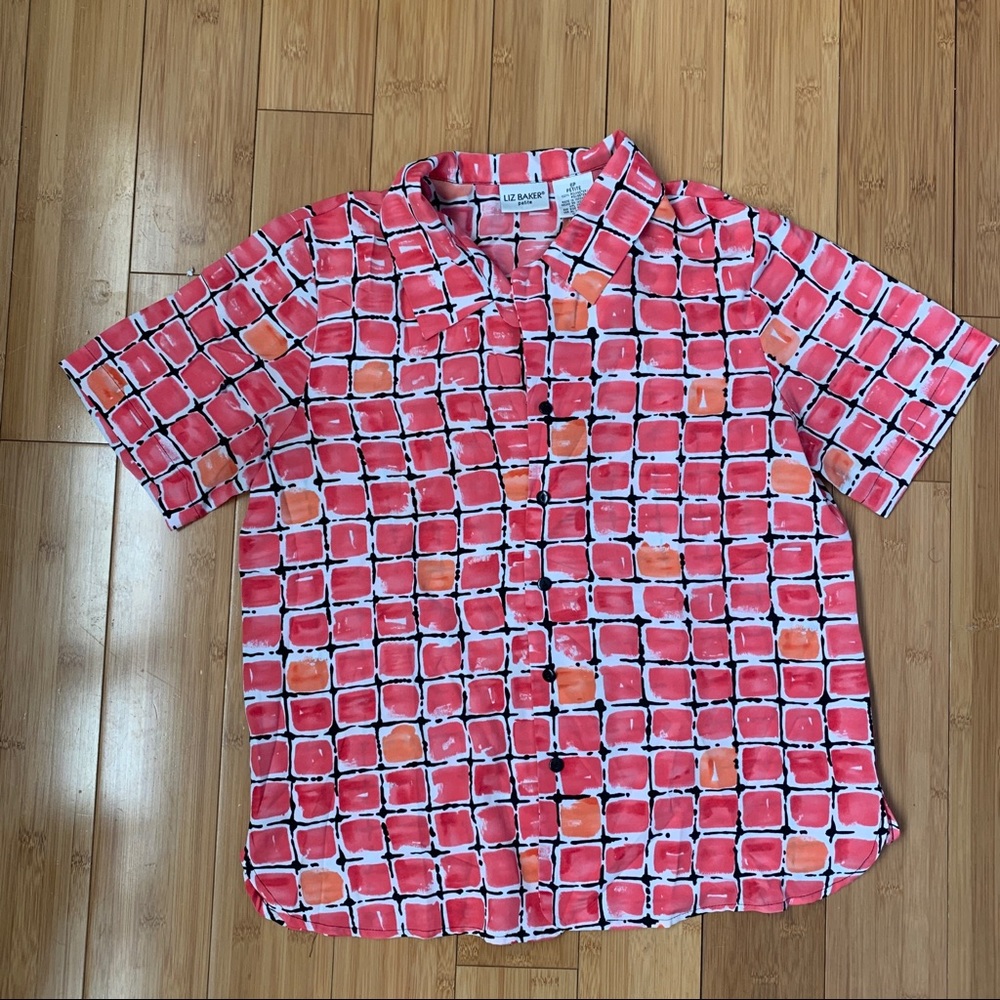 Vintage 80s Liz Baker Pink Printed Top